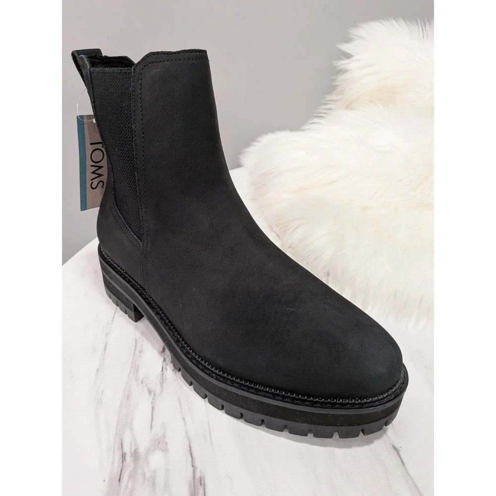 NEW NO BOX TOMS Bennet Boots Size 7 Black Nubuck Leather Water Resistant Chelsea